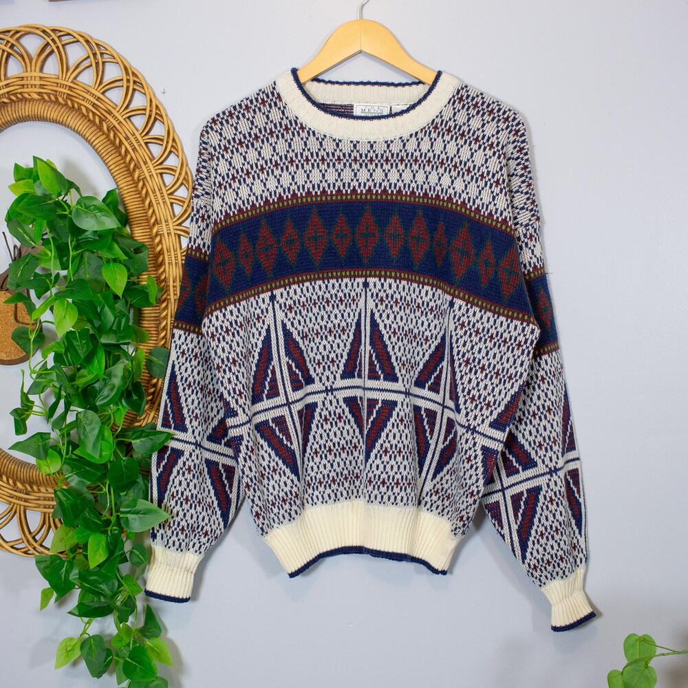 VTG The Men's Store Geometric Intarsia Crewneck Sweater 90s Unisex | True Winter